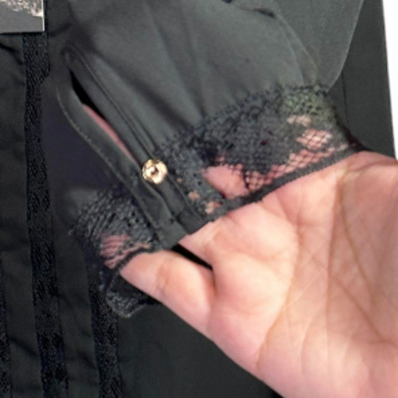 Kardashian kollection Long Sleeve Lace Insert Lace Blouse Chiffon Top Size XL - Picture 8 of 8